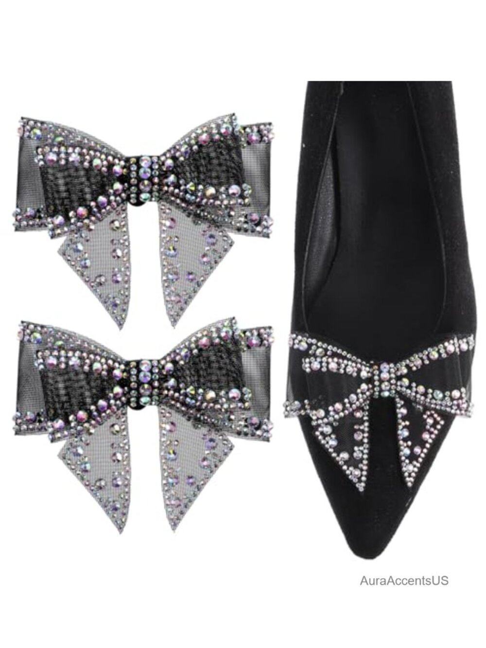 Rhinestone Bow Shoe Clips for Women Dress Shoes, 2 Pcs Shoe Accessories